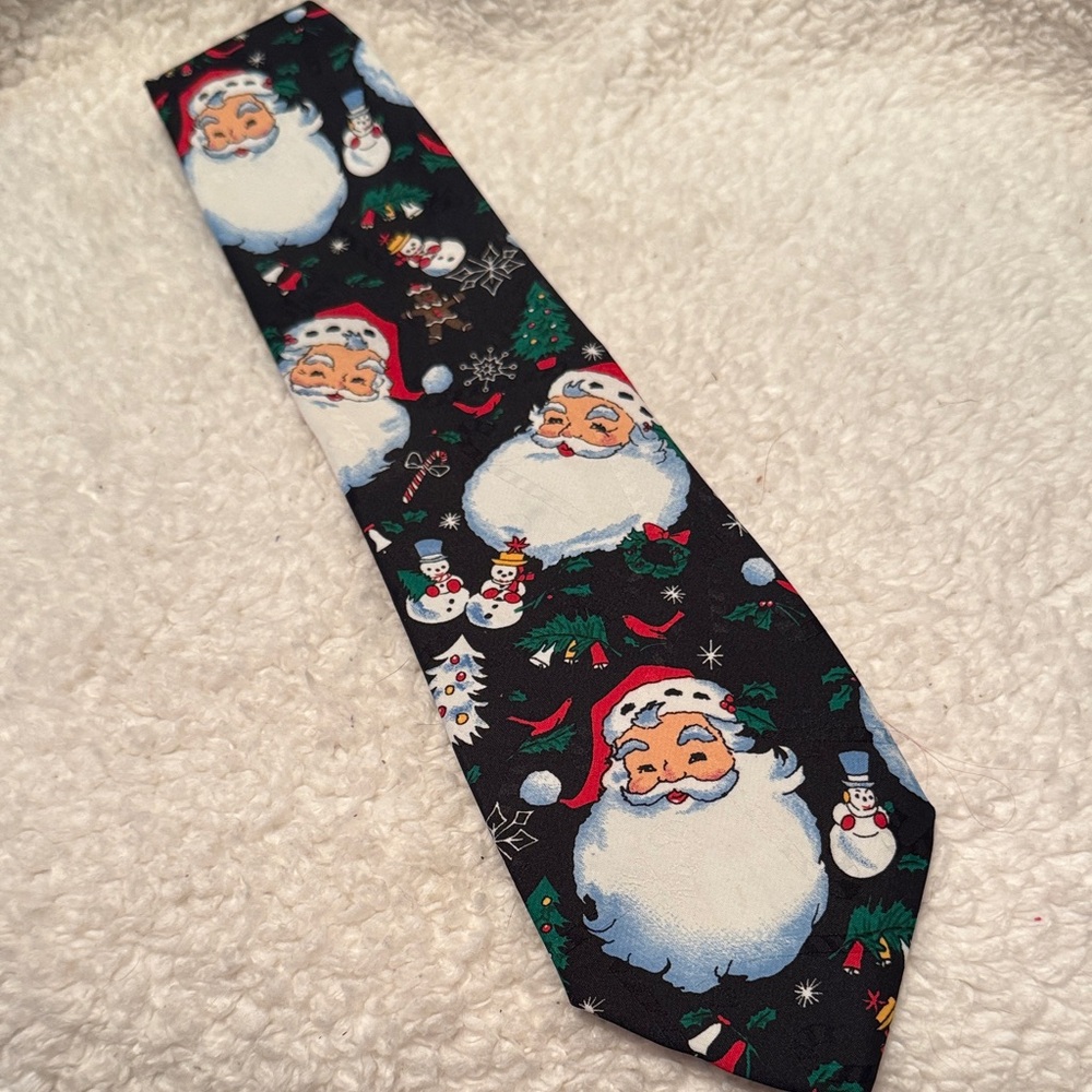 Jolly Santa Snowman Christmas Black Necktie licensed by Hallmark